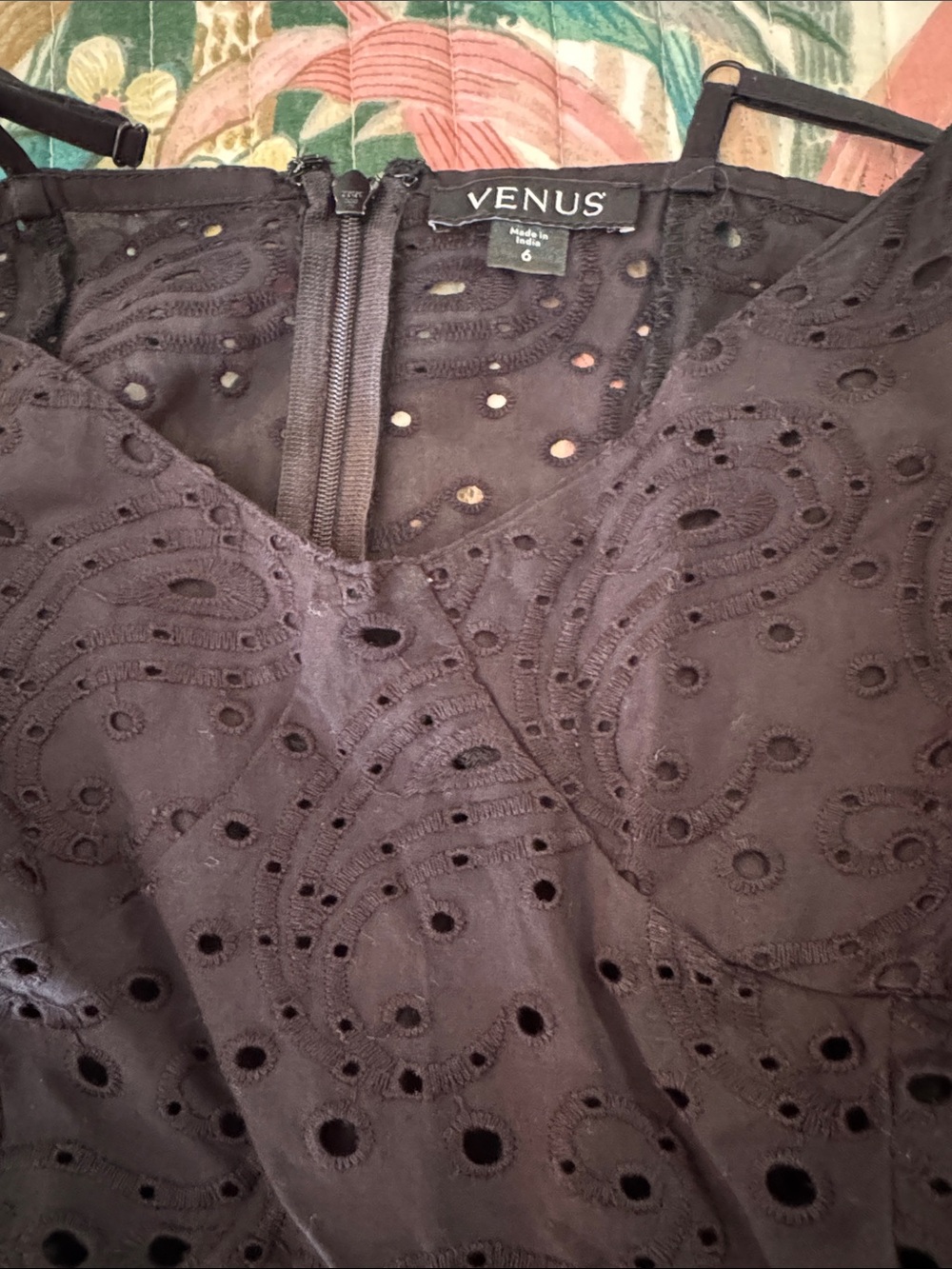 Black Eyelet Spaghetti Strap Sundress Size 6 - Picture 7 of 8